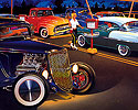 Ted's Drive-In, 34 Ford Hot Rod Coupe, Buick nailhead, Moon Discs, 1955 Chevy Custom Hardtop, Ford Pickup