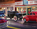 Bruce kaiser Hot Rod Art, Burger Bobs Drive-In, Cruisin, Cruising, 1940 Ford Coupe, flames, 32 3W