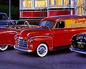 1953 Cadilac, Chevy Panel truck, 49 Ford, 49 Oldsmobile, trolley car diner, 50s Diner