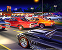Bruce Kaiser Muscle Car Art, Woodward Ave, Muscle Cars, Street Racing, Corvette, Dodge Charger, GTO Judge, Fairlane