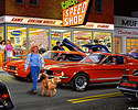 Bruce Kaiser Muscle Car Art, Crazey Ed's Speed Shop, Muscle Cars, Street Racing, 67 Shelby 350 Mustang, 69 Camaro Z-28. GTO Judge, Cruisin, Cruising, 32 3W
