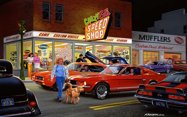 Bruce Kaiser Muscle Car Art, Crazey Ed39;s Speed Shop, Muscle Cars 