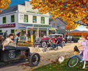 Bruce Kaiser Auto Paintings, General Store, Ford Model A hot rod, Duesenburg, bicycle, Ford Truck