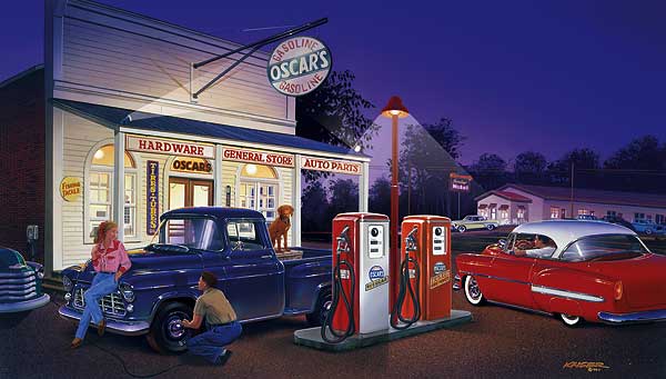 Bruce Kaiser hot Rod Car Art, General Store, 55 Chevy Pickup Truck 